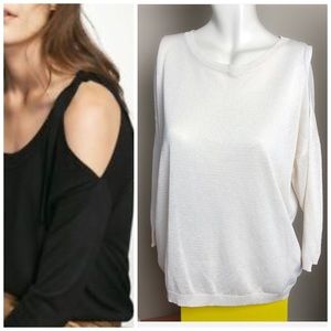 Massimo Dutti Ivory Knit Lightweight Cut Out Shoulder Pullover Sweater Size M